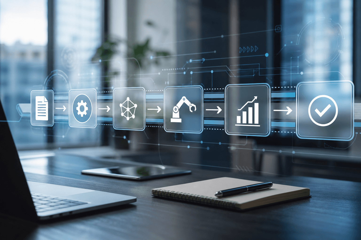 Digital workflow interface representing connected business automation