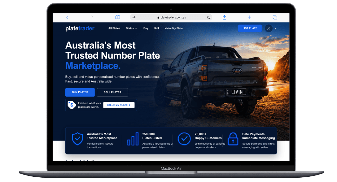 Plate Trader desktop website