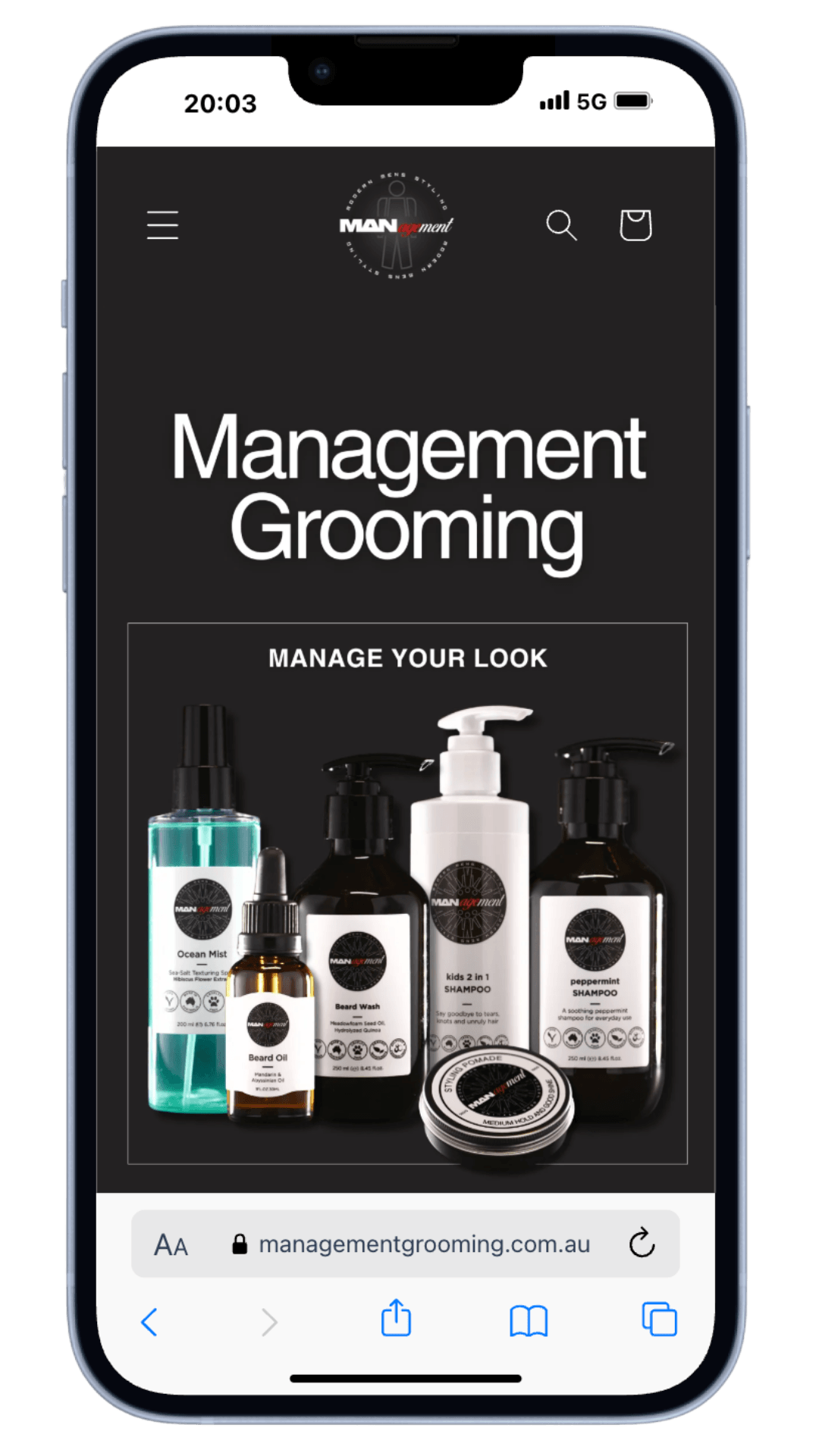 Management Grooming mobile website