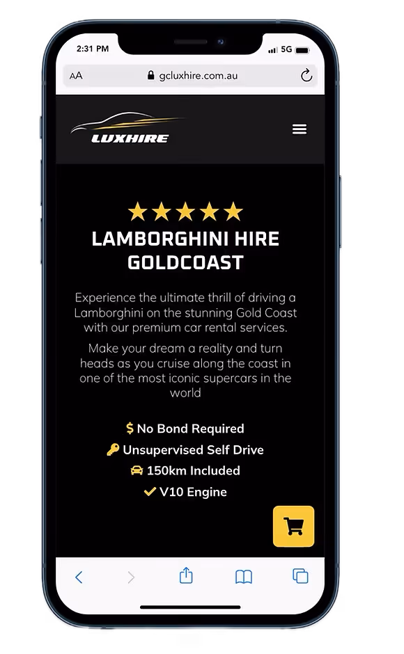 Lamborghini Hire GC mobile website