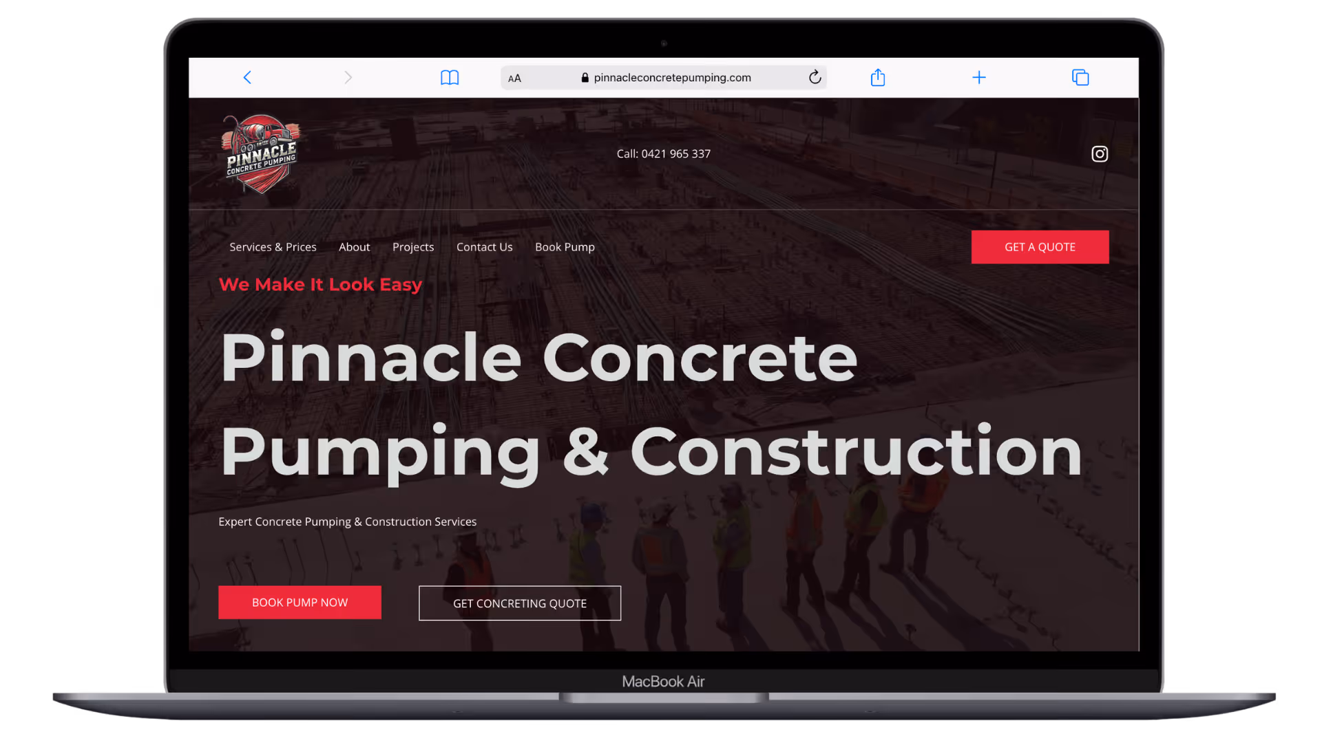 Pinnacle Concreteing desktop website